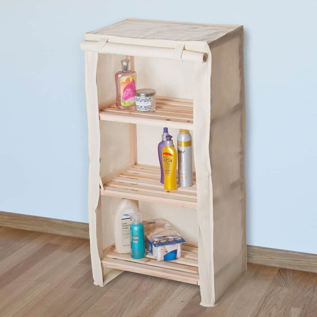 Windosr Home Three Tier Light Wood Shelf With Removable Cover