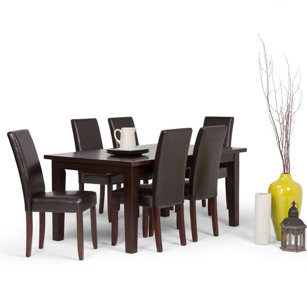 WYNDENHALL Normandy Contemporary 7 Pc Dining Set with 6 Upholstered Parson Chairs and 66 inch Wide Table