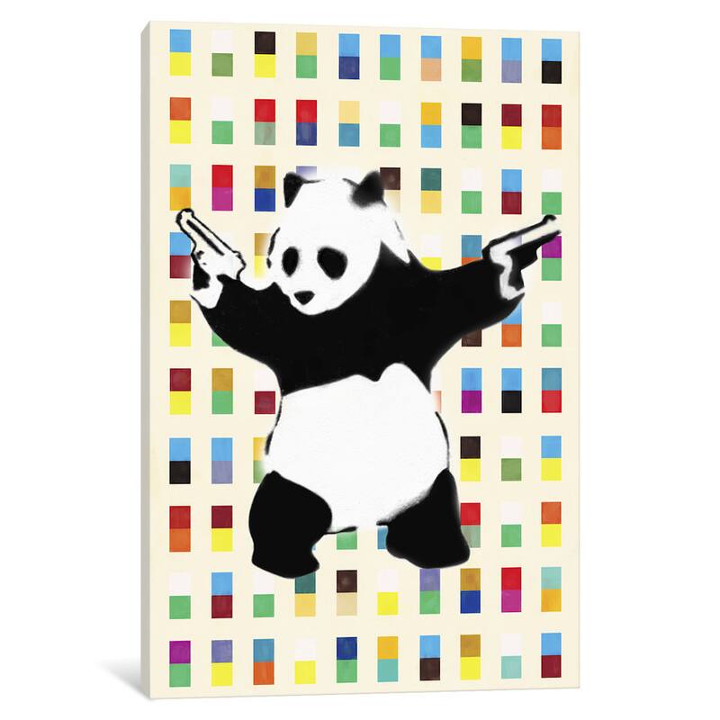 iCanvas Panda with Guns Bright Dots by Banksy Canvas Print - 1.5 inches deep x 18 inches x 12 inches