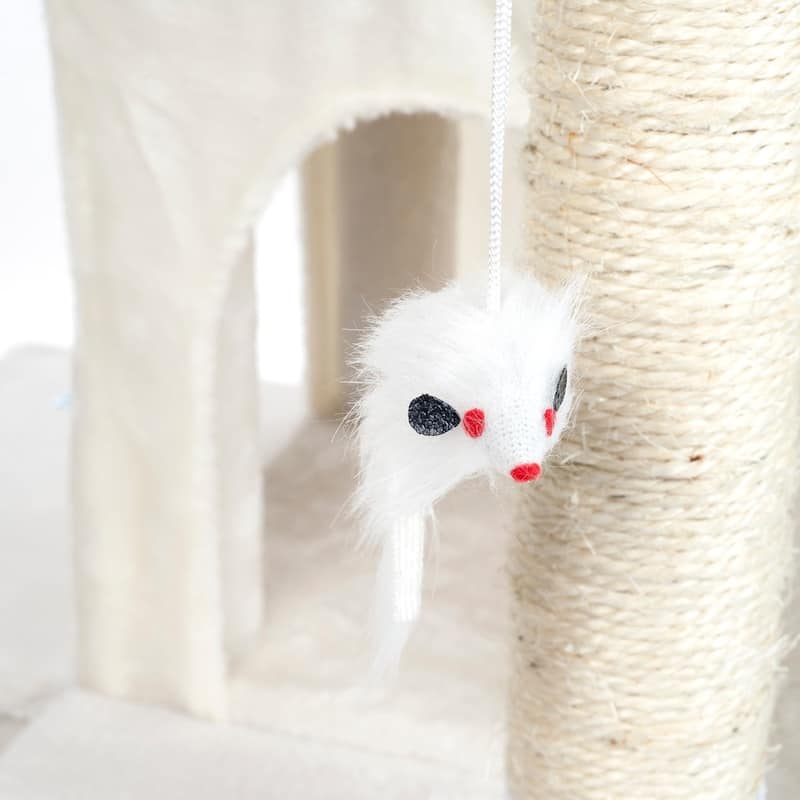 Petmaker White 4-Tier Cat Tower Tree with Cat Condo, Scratching Posts, and Hanging Toy