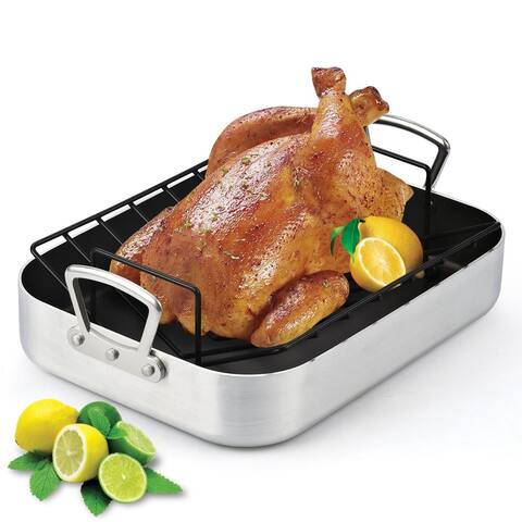 Cook N Home 16 by 12-Inch Nonstick Roaster Pan with Rack, Black