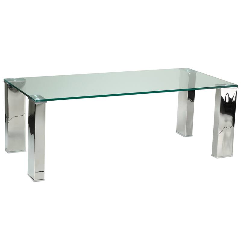 Cortesi Home Isaak Contemporary Glass Coffee Table with Chrome Finish