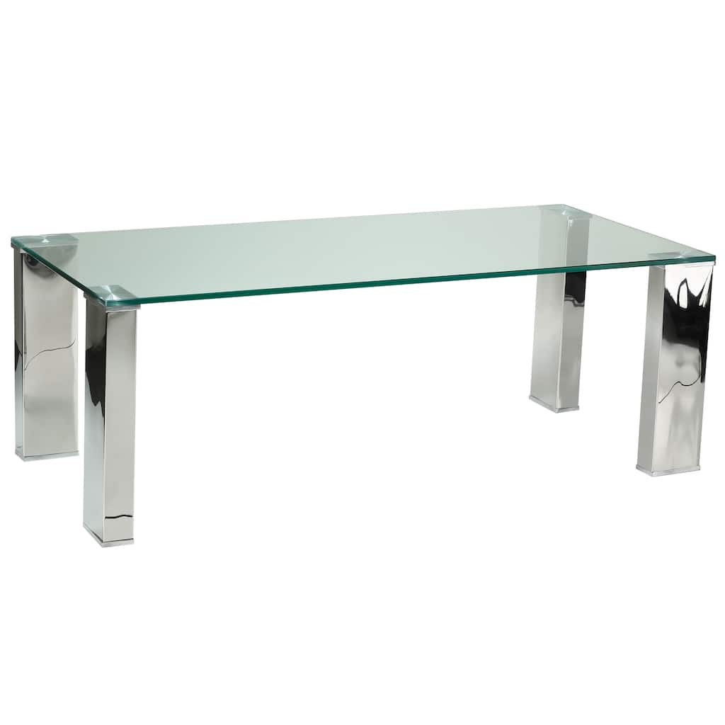 Cortesi Home Isaak Contemporary Glass Coffee Table with Chrome Finish