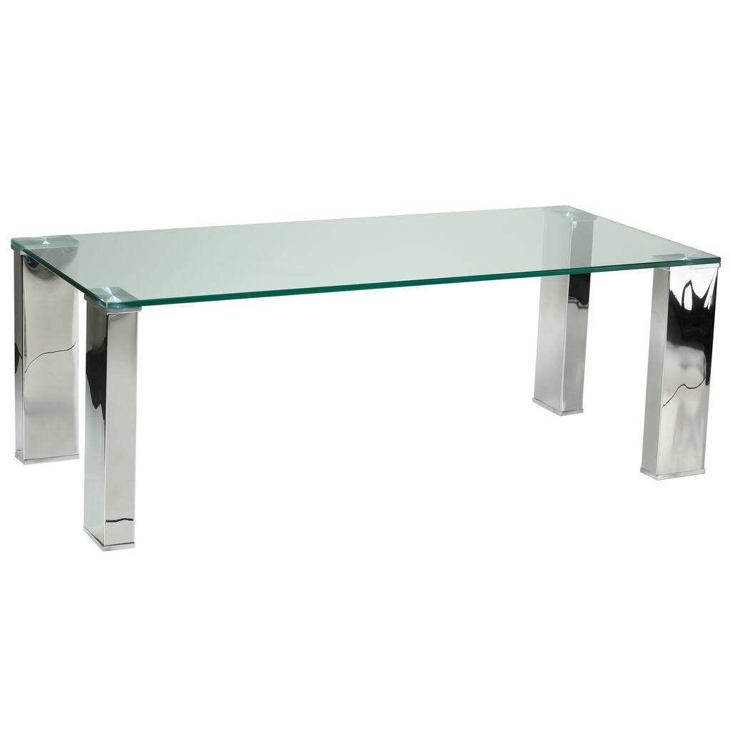 Cortesi Home Isaak Contemporary Glass Coffee Table with Chrome Finish