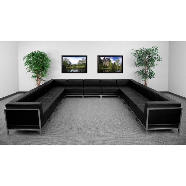 Black LeatherSoft Modular U-Shape Sectional Configuration, 13 Pieces