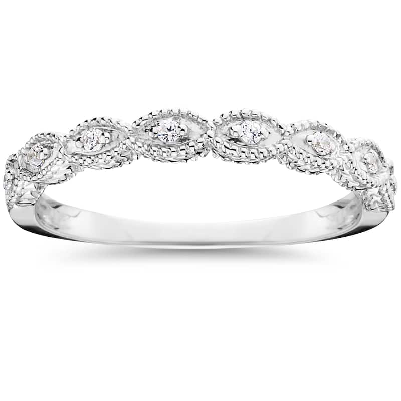 10k White Gold 1/10 ct TDW Vintage Stackable Ring - 4