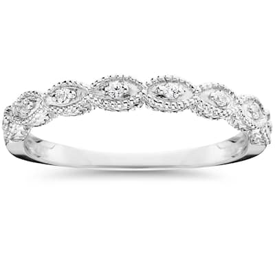 10k White Gold 1/10 ct TDW Vintage Stackable Ring