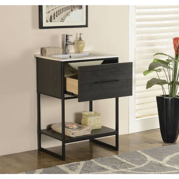 Shop 24 In Espresso Finish Single Bathroom Vanity With Black Metal