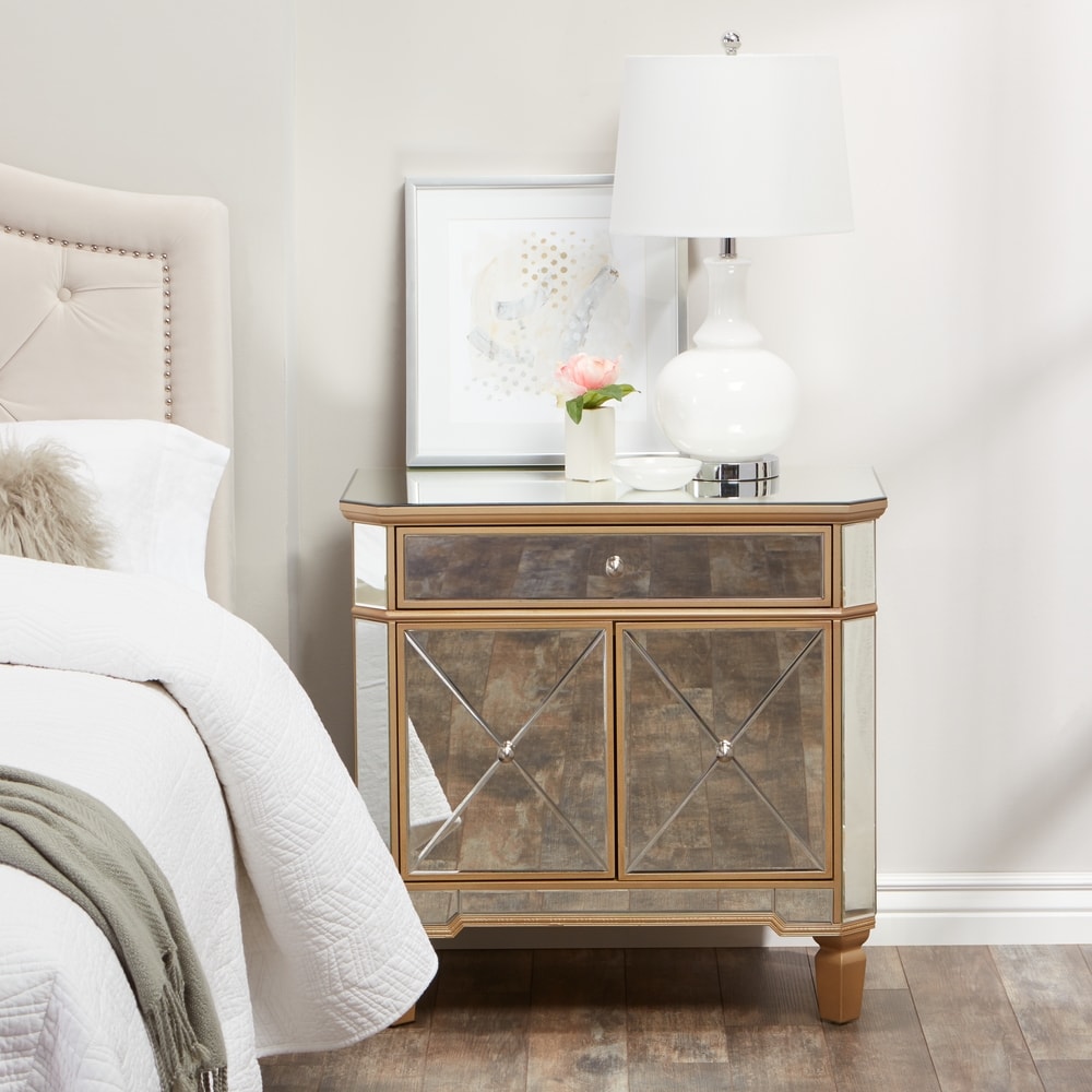 Abbyson Alexis Gold Trim Mirrored Console Cabinet (Gold - 1-drawer)