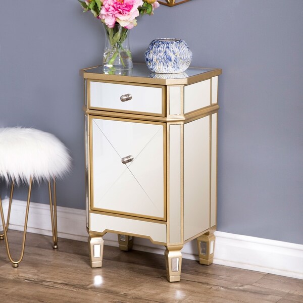 Abbyson Alexis Gold Trim Mirrored Cabinet Chest On Abbyson Alexis Gold Trim Mirrored Cabinet Chest