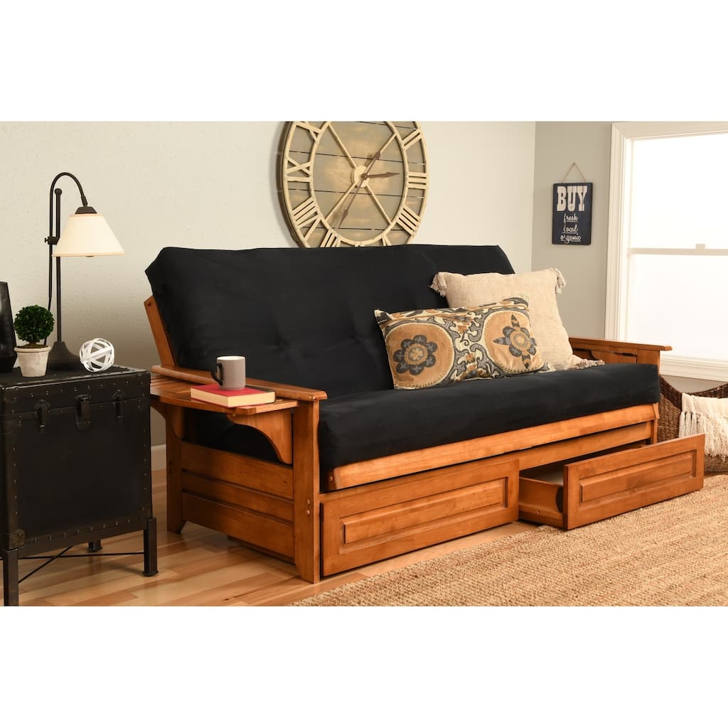 Copper Grove Dixie Honey Oak Full-size Futon Set with Suede Mattress and Storage Drawers