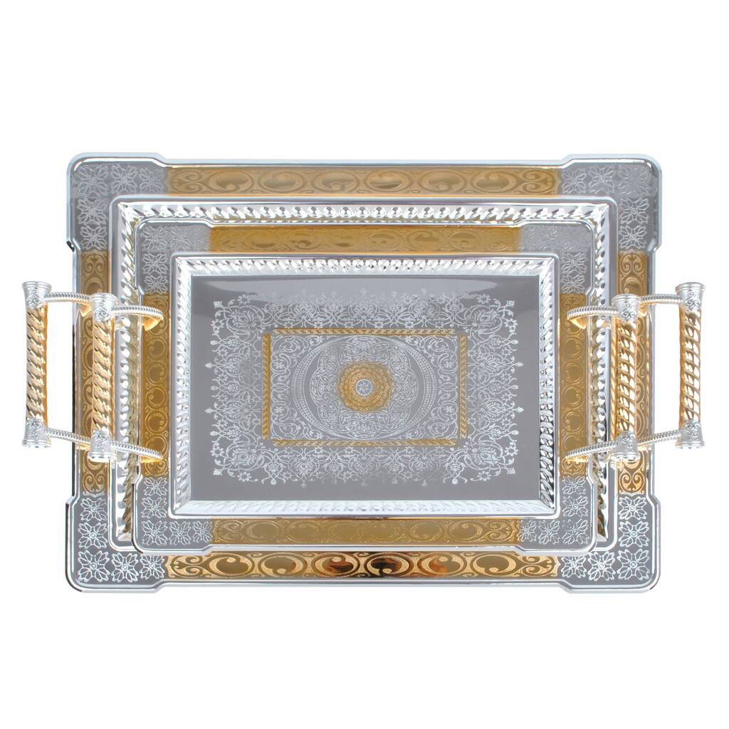 Silver Plated with Gold Trim 2-piece Serving Tray Set