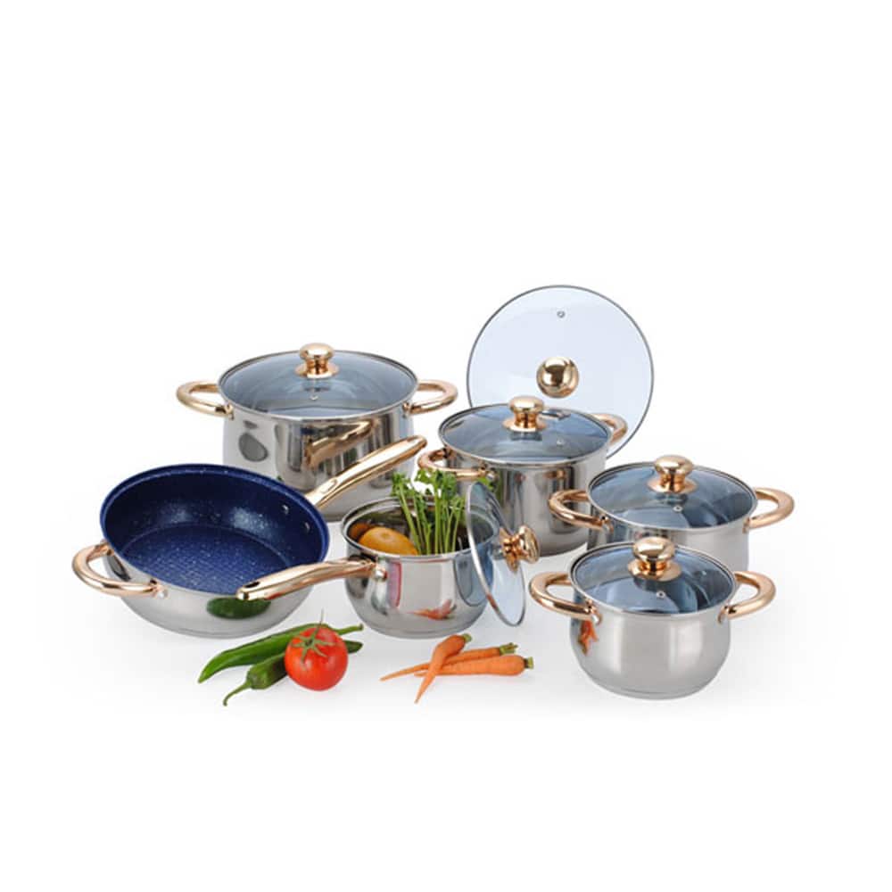 Stainless Steel Belly-Shaped 12-piece Cookware Set with Triple-layered Capsulated Bottom