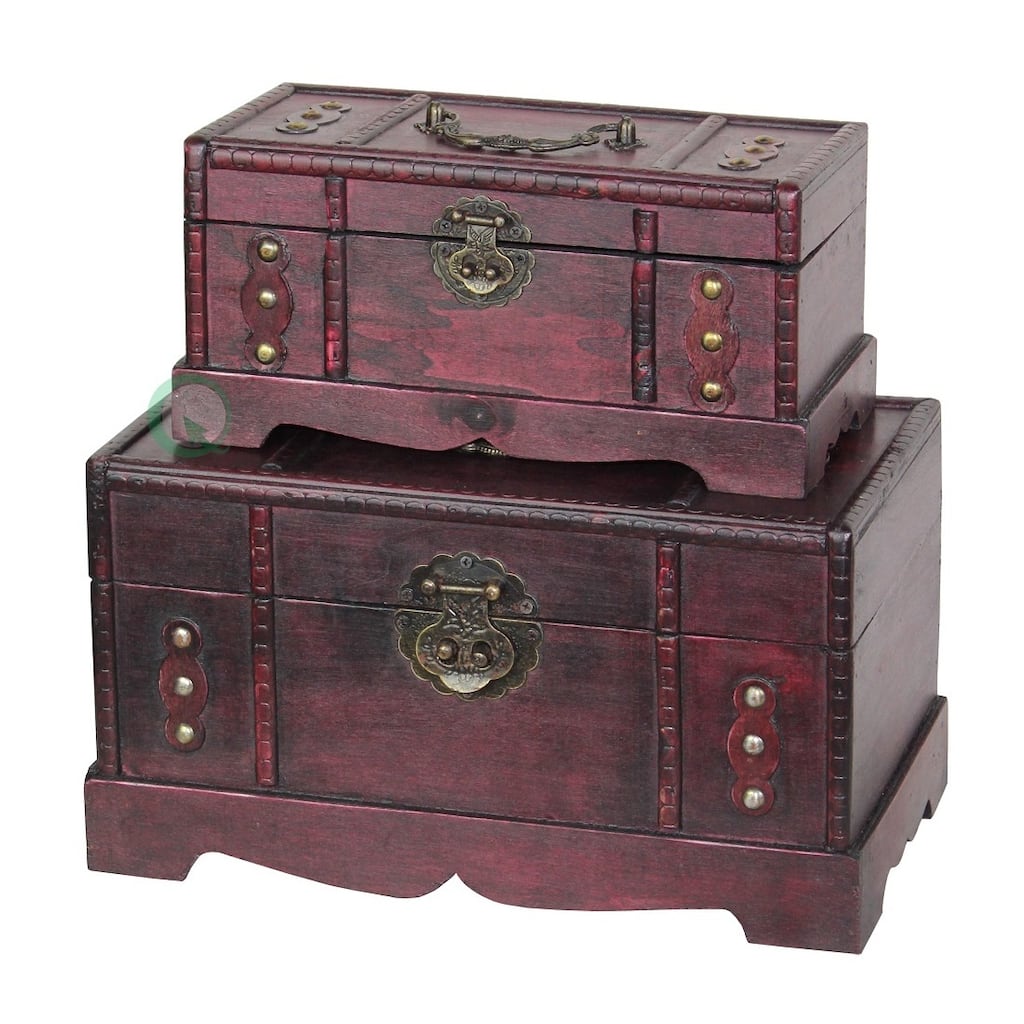 Antique Wooden Treasure Chest (Set of 2) - cherry