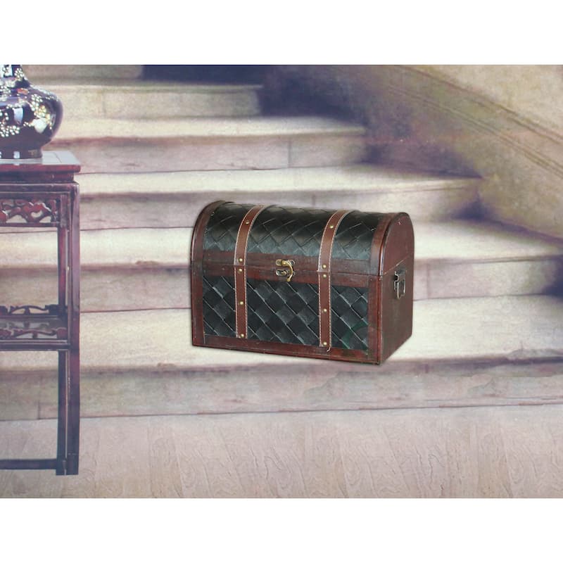Wood and Leather Domed Treasure Chest - cherry