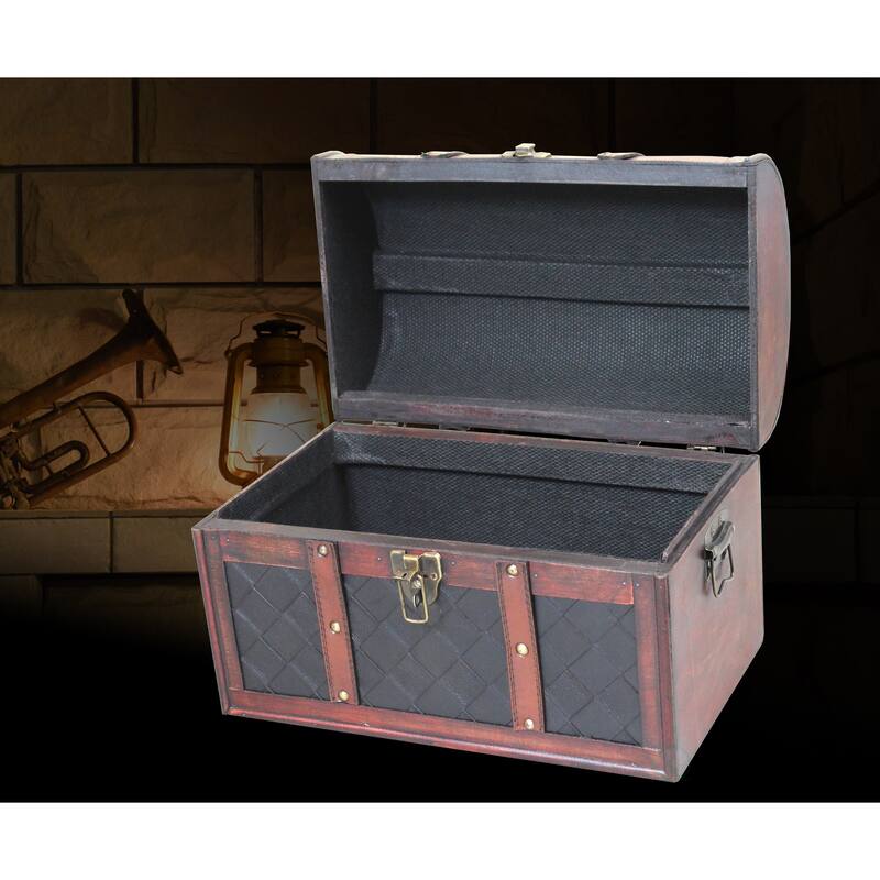 Wood and Leather Domed Treasure Chest - cherry