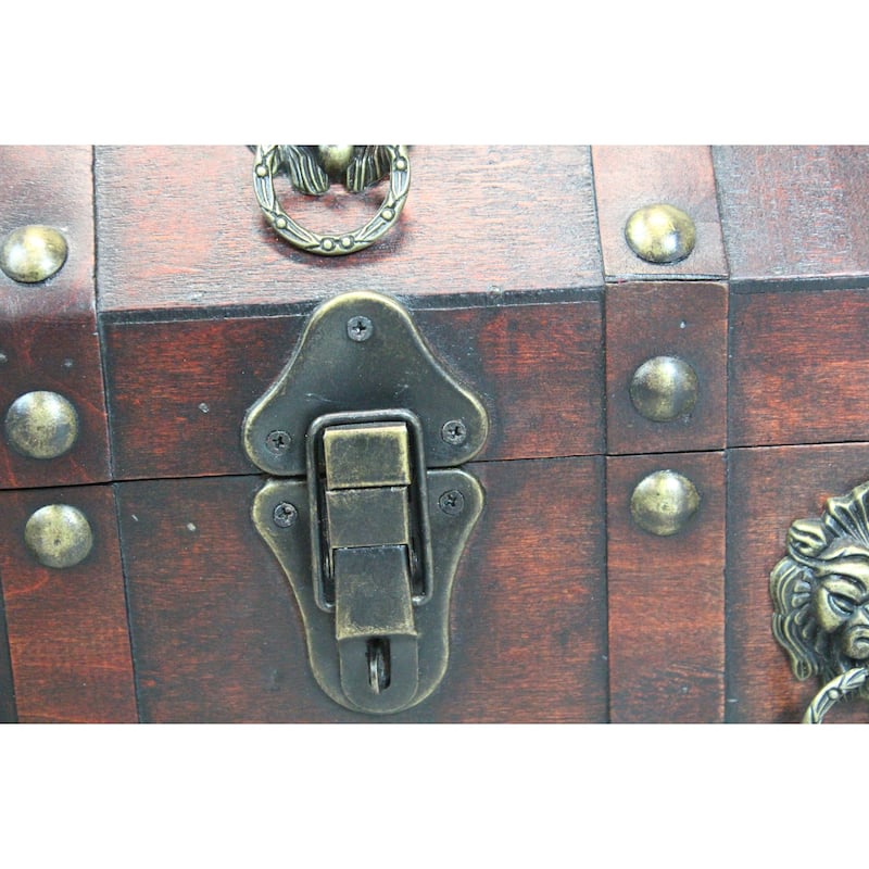 Antique Wooden Pirate Chest with Lion Rings and Lockable Latch - Brown