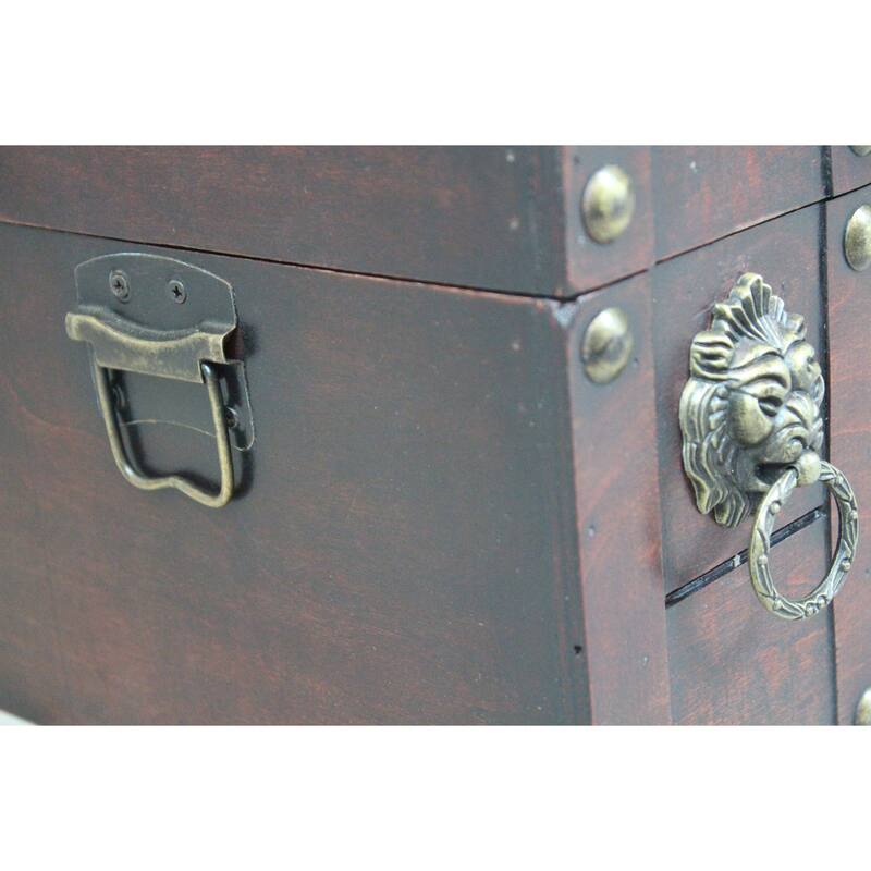 Antique Wooden Pirate Chest with Lion Rings and Lockable Latch - Brown