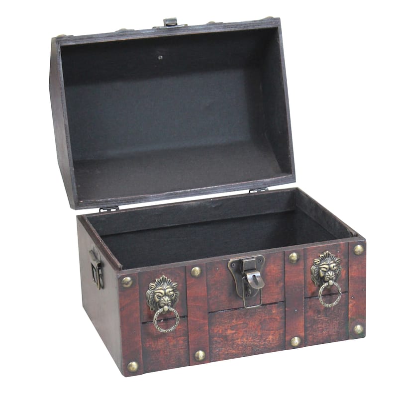 Antique Wooden Pirate Chest with Lion Rings and Lockable Latch - Brown