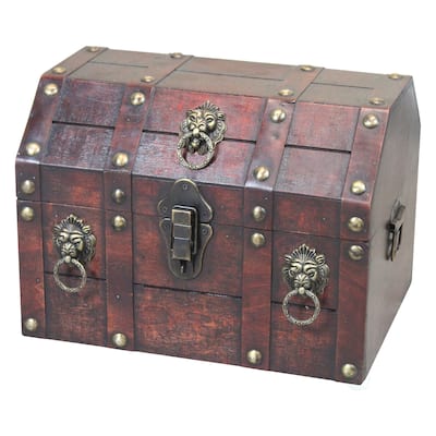 Antique Wooden Pirate Chest with Lion Rings and Lockable Latch - Brown