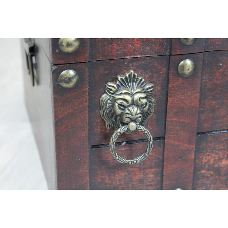 Antique Wooden Pirate Chest with Lion Rings and Lockable Latch - Brown
