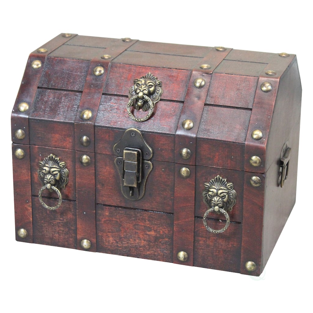 Antique Wooden Pirate Chest with Lion Rings and Latch - Brown