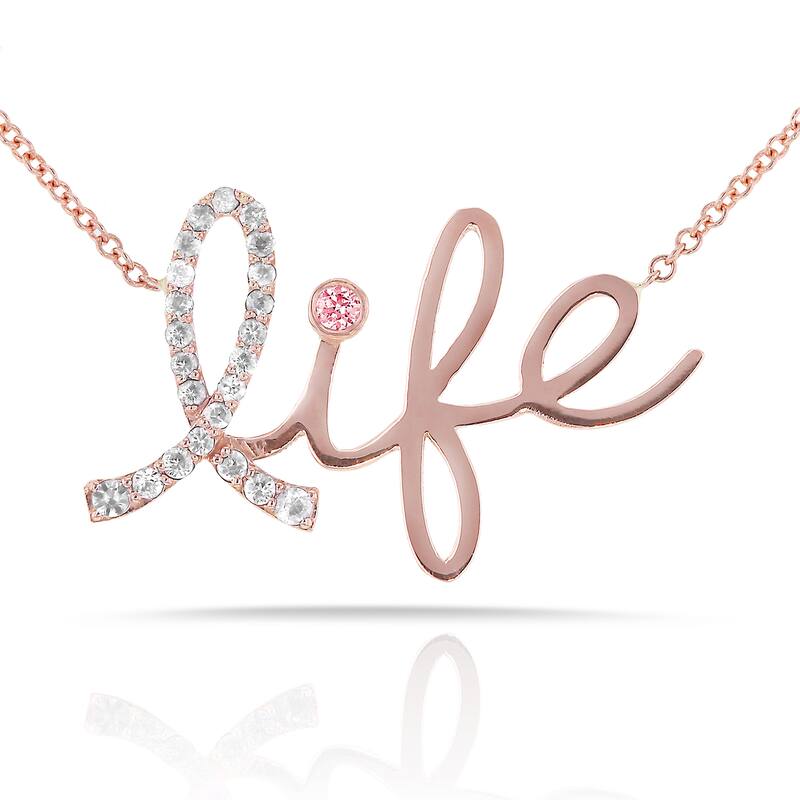 Annello by Kobelli 14k Rose Gold Pink Sapphire and 1/8ct TDW Diamond Breast Cancer Awareness 'Life' Necklace