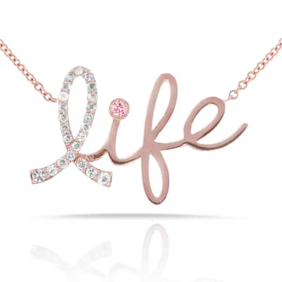 Annello by Kobelli 14k Rose Gold Pink Sapphire and 1/8ct TDW Diamond Breast Cancer Awareness 'Life' Necklace