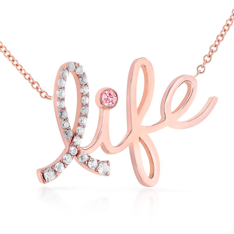 Annello by Kobelli 14k Rose Gold Pink Sapphire and 1/8ct TDW Diamond Breast Cancer Awareness 'Life' Necklace
