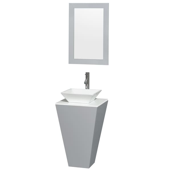 Shop Wyndham Collection Esprit 20-inch Gray Pedestal Vanity, White Stone Top, Pyra Porcelain ...