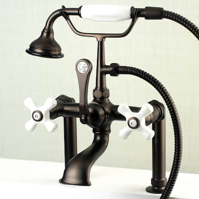 Deck-mount Oil Rubbed Bronze Clawfoot Tub Faucet with Hand Shower