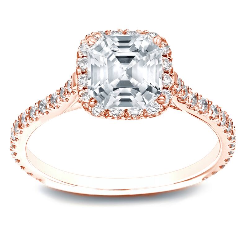 Auriya 14k Gold 1 1/2ctw Asscher-cut Halo Diamond Engagement Ring Certified (E-F, VVS1-VVS2)