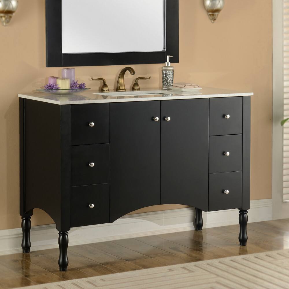 Contemporary Style 48-inch Carrara White Marble Top Single Sink Bathroom Vanity in Black Finish