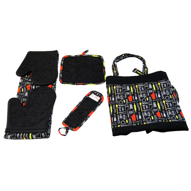 Le Chef 4-piece Floral Print Kitchen Tools Apron Set - FLORAL