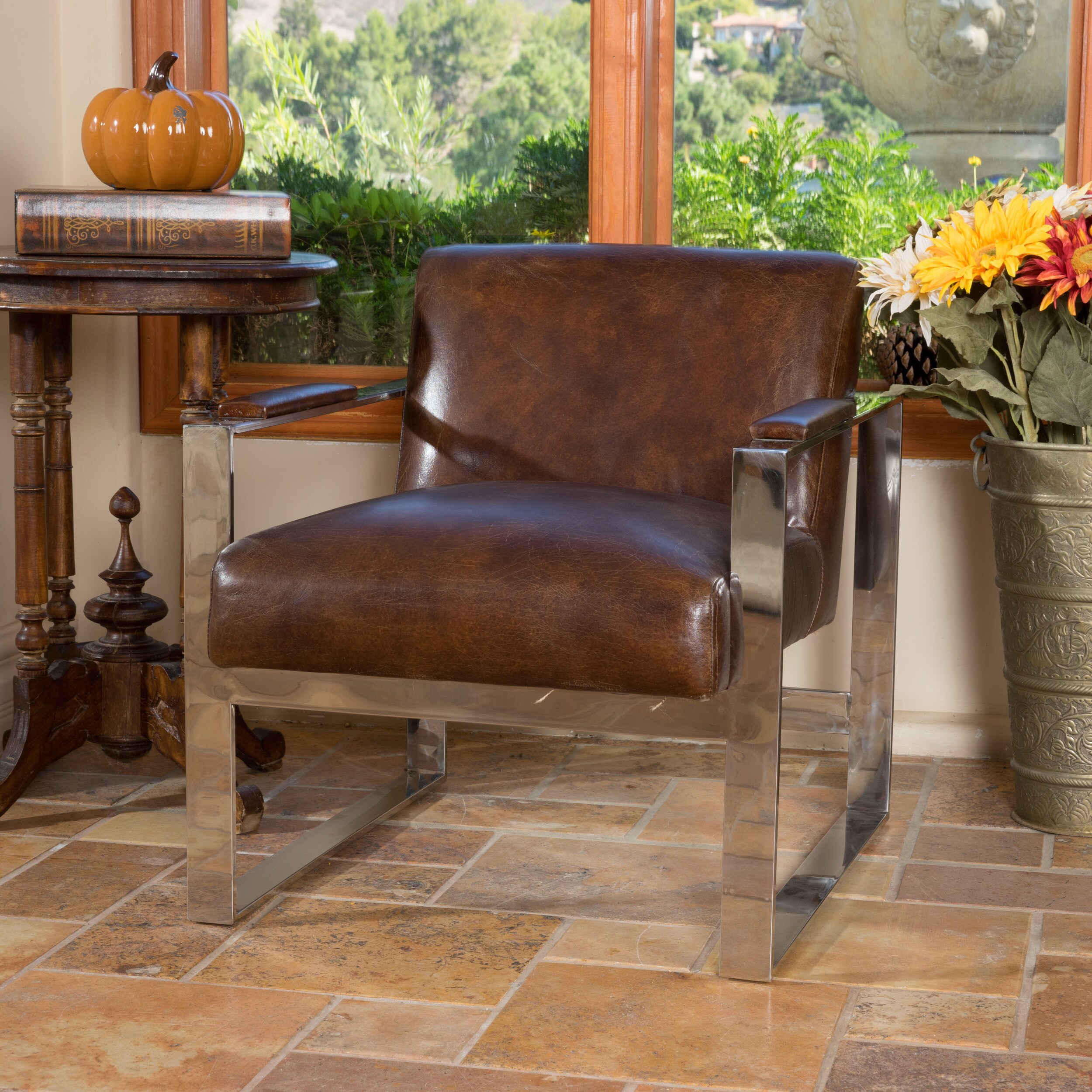 Shop Brosnan Vintage Top Grain Brown Leather Arm Chair by Christopher Knight Home - Free 