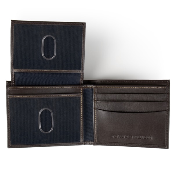 Tommy Hilfiger Men/'s Genuine Leather Passcase Bifold Wallet Tan