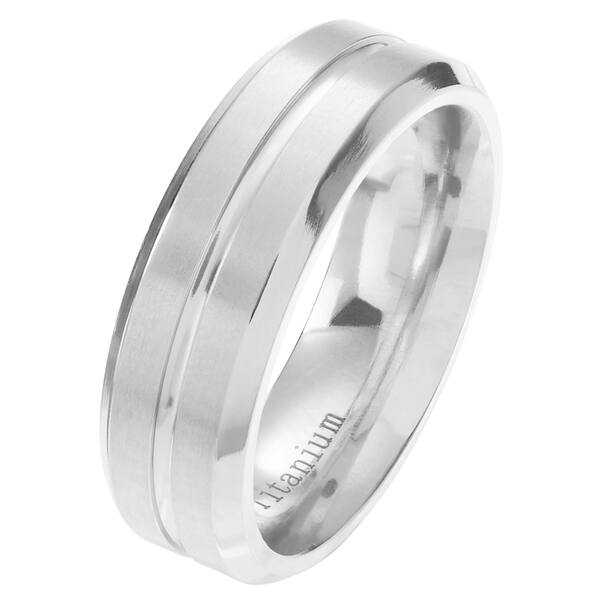 7mm Titanium Brushed Center Grooved Edge Wedding Band Ring