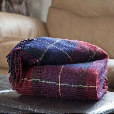 Throw Blanket - 50x60 Machine-Washable Cashmere-Like Throw by Windsor Home (Blue/Red Plaid)