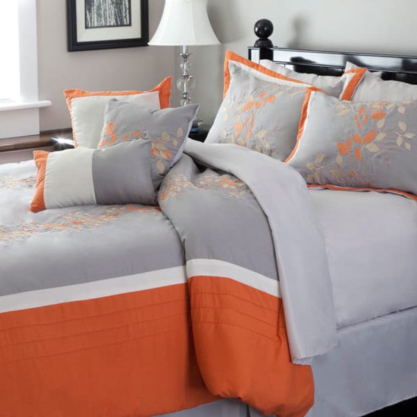 Shop Windsor Home Gray and Orange Embroidered 7-piece ...