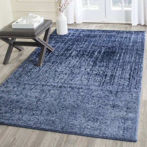 Safavieh Retro Mid-Century Modern Abstract Light Blue/ Blue Distressed Rug - 6' Square