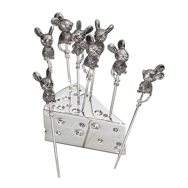 slide 1 of 1, Heim Concept Silver Mouse Cheese Picks with Crystal (Set of 8)