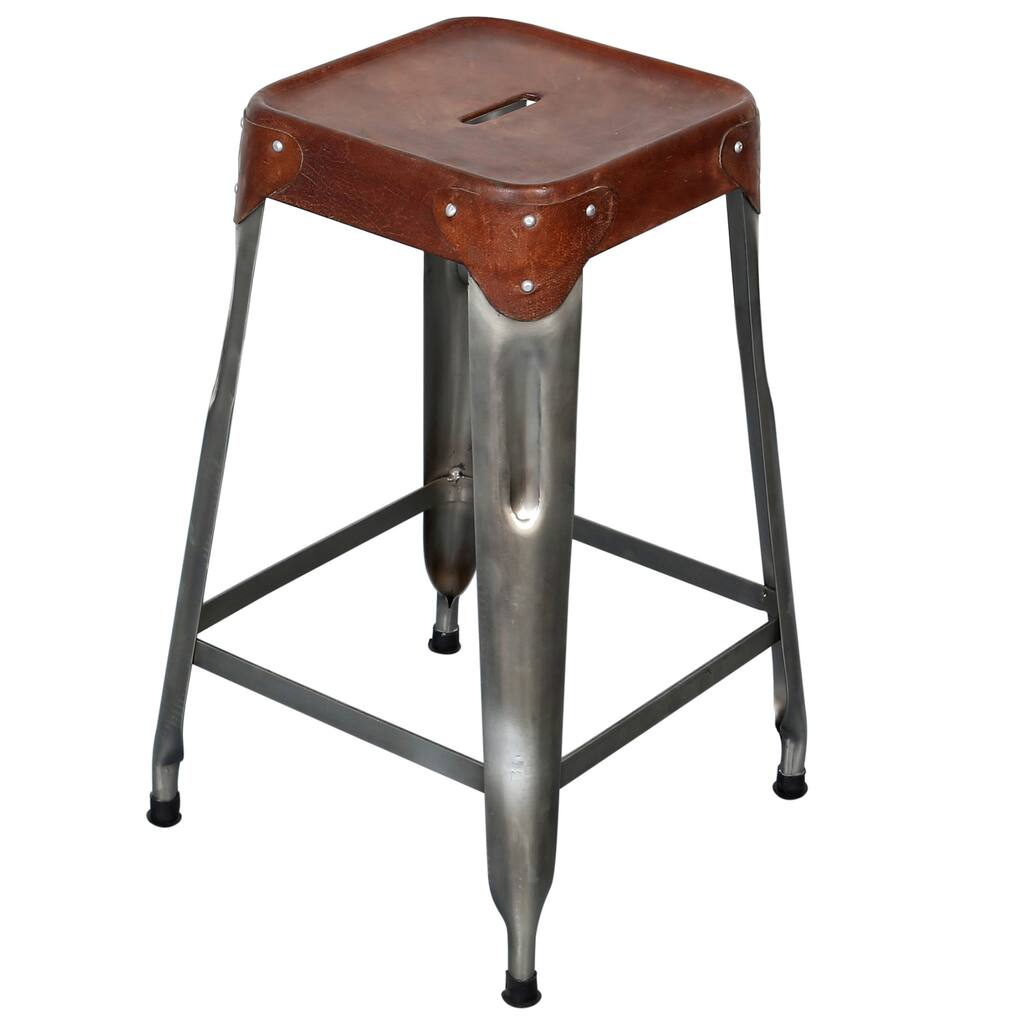 Wanderloot Florian Industrial Metal and Leather 24-inch Counter Height Bar Stool (India) - 8' x 10'