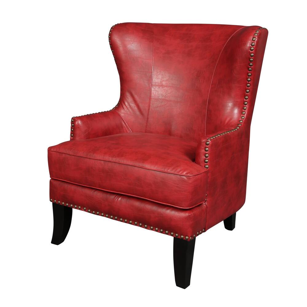Porter Designs Grant Contemporary Bonded Leather Wingback Accent Chair, Red