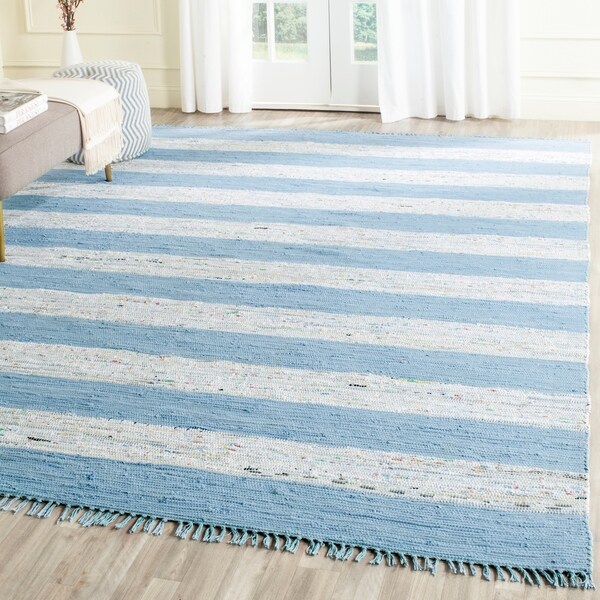 Safavieh Hand-Woven Montauk Ivory/ Turquoise Cotton Rug (8' x 10') - 8' x 10'