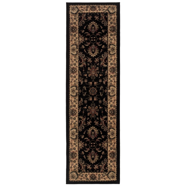 Updated Old World Persian Flair Black/ Ivory Rug (2'3 x 7'9) - 2'3" x 7'9" Runner