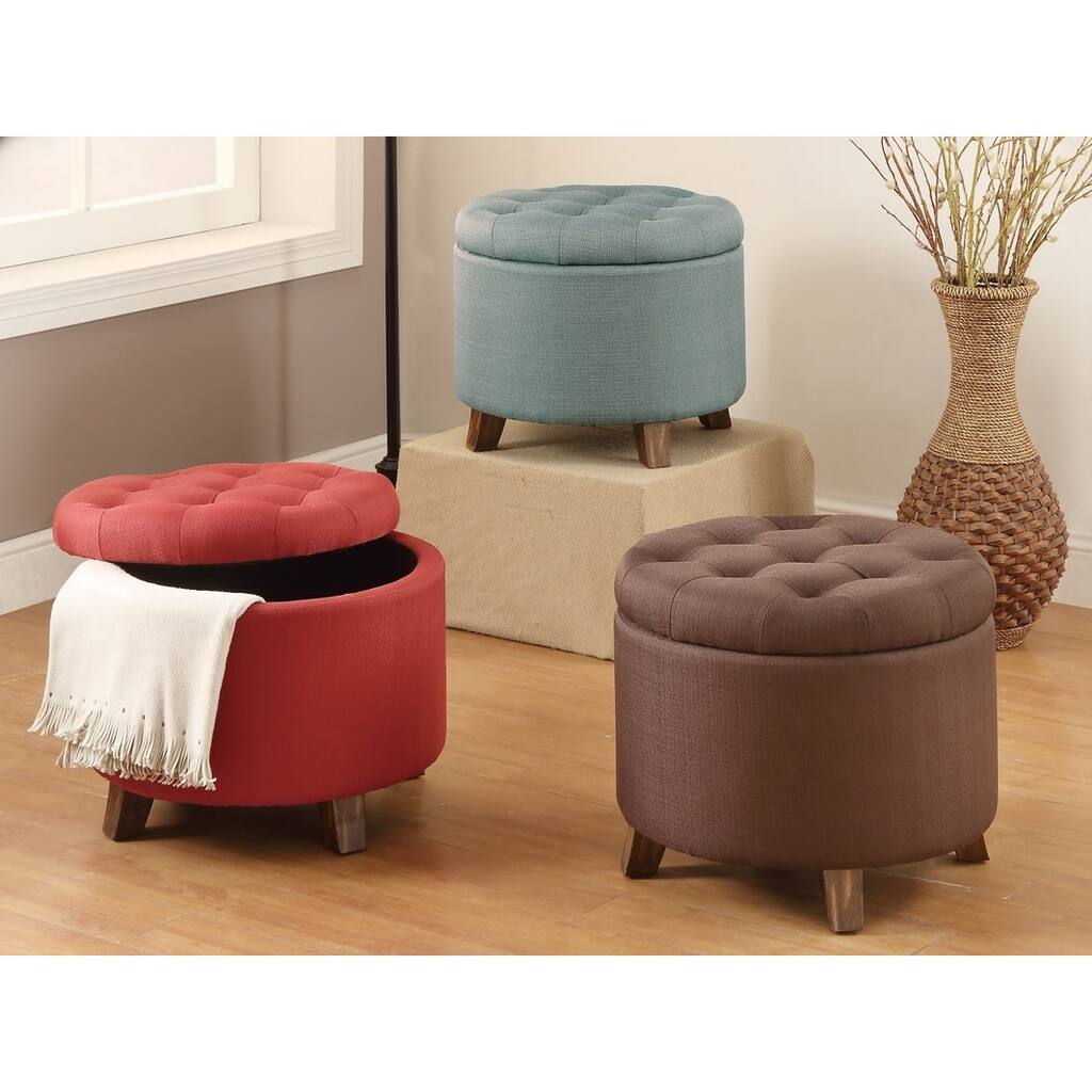 20-inch Tufted Top Upholstered Round Storage Ottoman