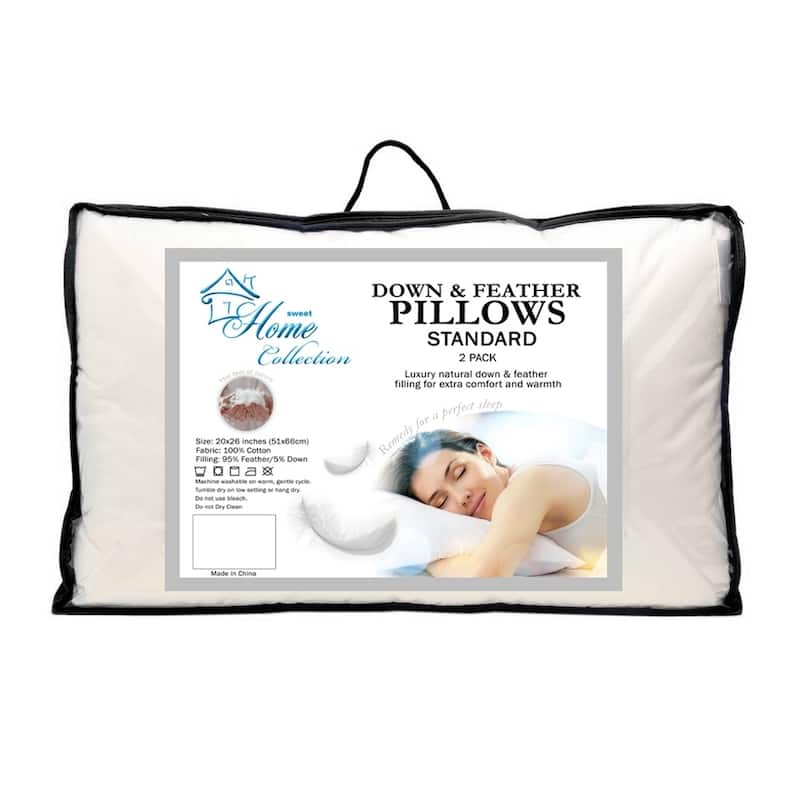 Sweet Home Collection Luxury Natural Feather Bed Pillows (Set of 2) - White - Standard