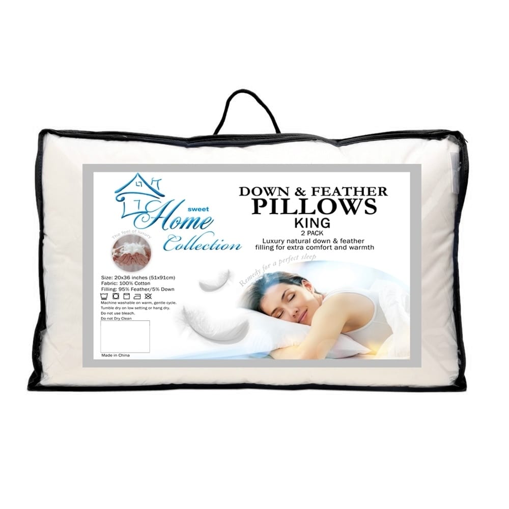 King Feather Pillows for Sleeping 2 Pack Feather Down Bed Pillow King Size 
