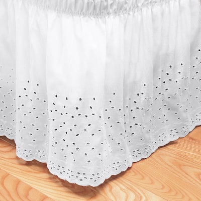 Elegant Floral Stitched Eyelet Bedskirt with 14-inch Drop