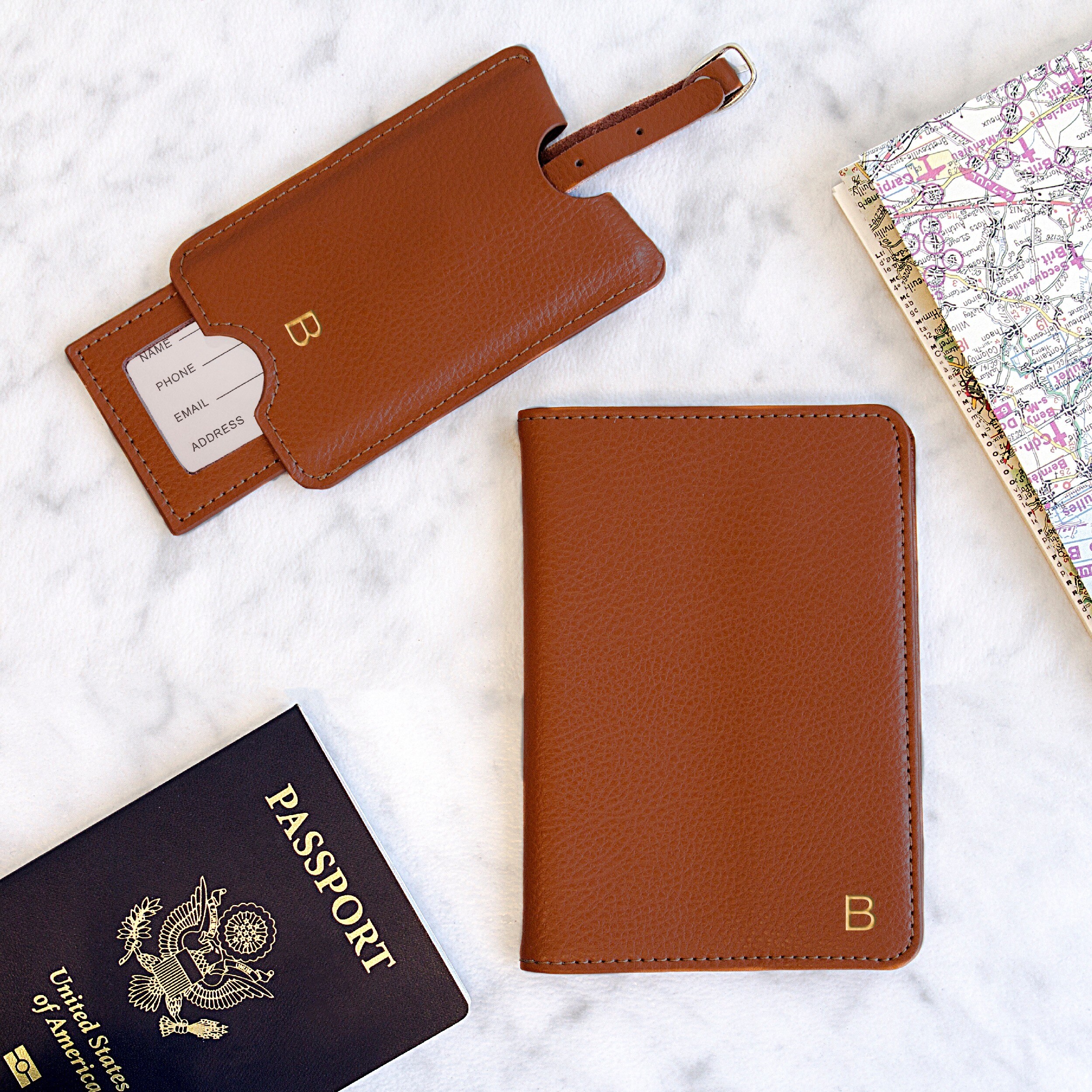 monogrammed passport holder and luggage tag